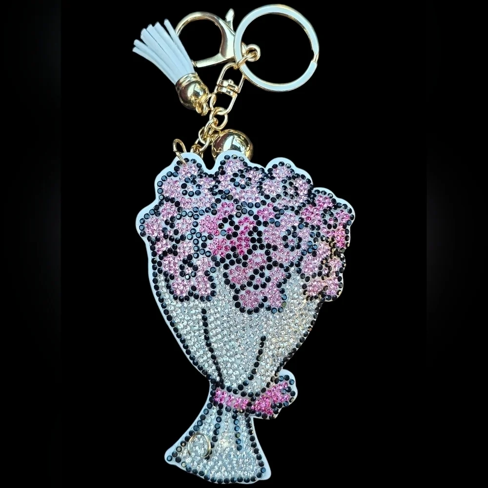 Rhinestone Flower Bouquet Bag Charm / Keychain